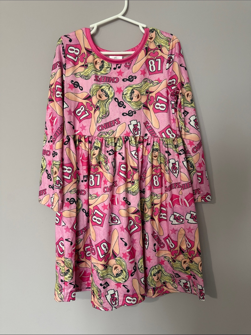 Taylor Swift Chiefs 87 Kelce Pink Long-Sleeve Girls' Dress